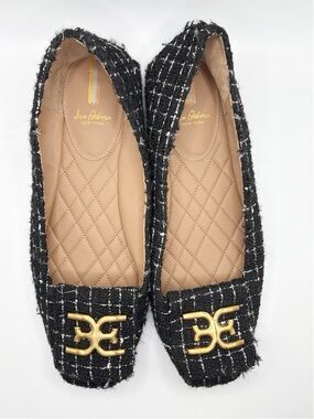 Sam Edelman Black & Gold Emina Square Toe Knit Flats